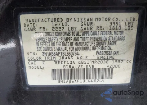 2011 Nissan Sentra 2.0Sl from USA, damaged, VIN 3N1AB6AP1BL660764